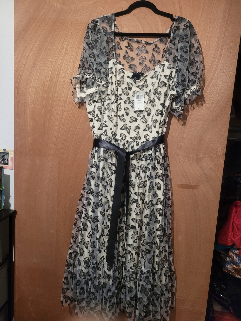 Classic Butterfly Print Cream and Black Midi Dress Size 2 From Hot Topic